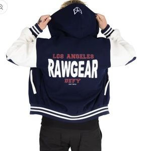 •NWT • Rawgear Embroidered Letterman Size Small Hooded Jacket in Navy  •